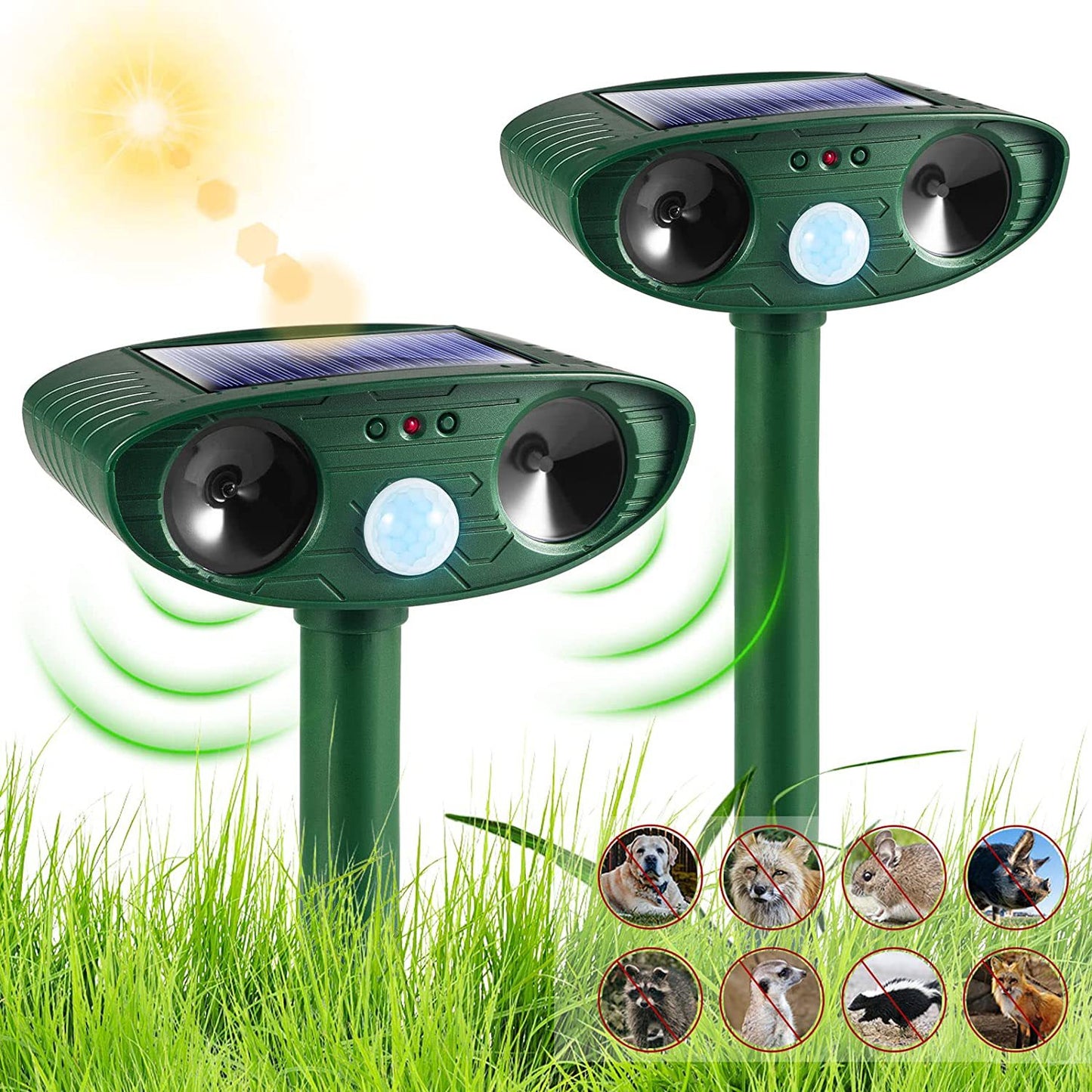 Waterproof Solar Animal Repeller with Infrared Sensor and Ultrasonic Technology for Mice, Cats, Dogs