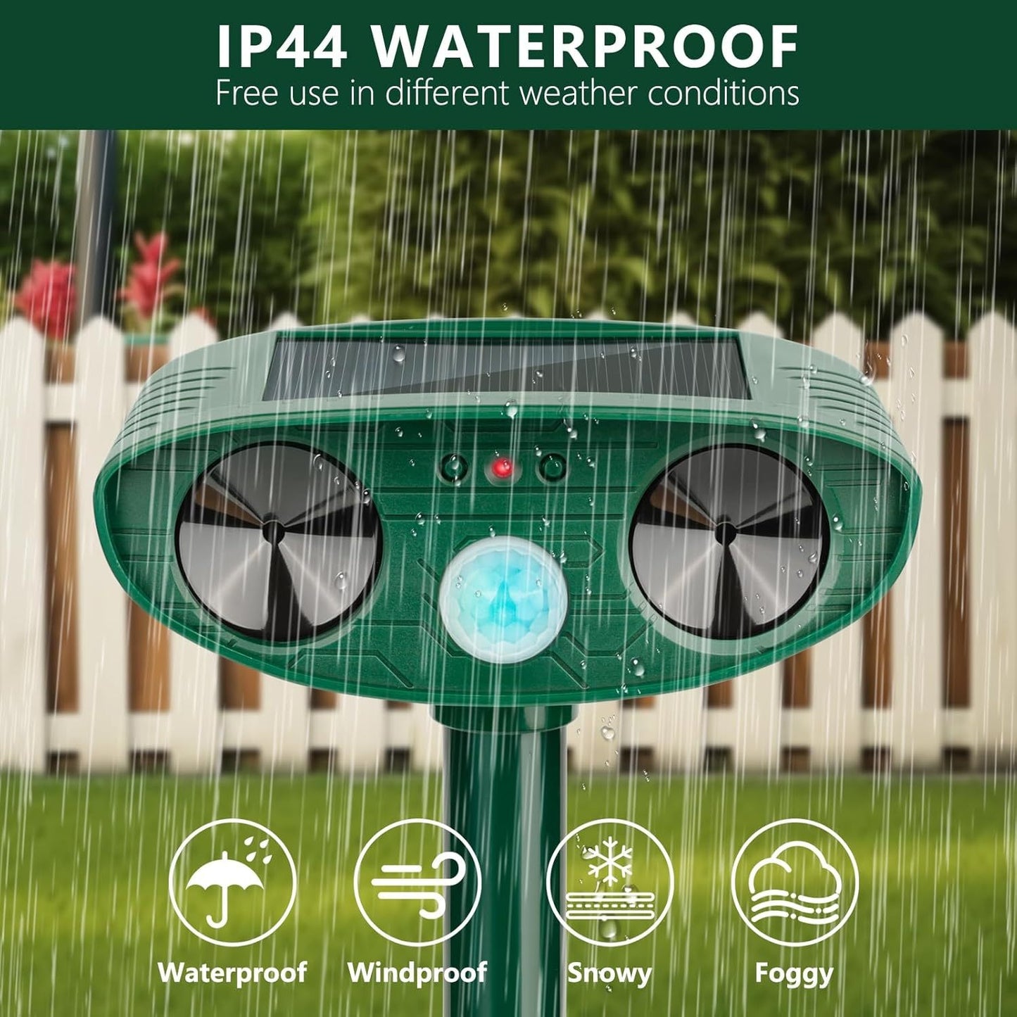 Waterproof Solar Animal Repeller with Infrared Sensor and Ultrasonic Technology for Mice, Cats, Dogs