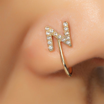 No Piercing Nose Pin Copper Inlaid Zircon Letter U Shape